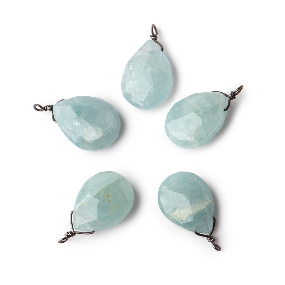 12x9mm Black Gold Wire Wrapped Aquamarine Faceted Pear 1 Focal Pendant - Beadsofcambay.com