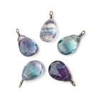 12x9mm Black Gold Wire Wrapped Fluorite Faceted Pear 1 Focal Pendant - Beadsofcambay.com