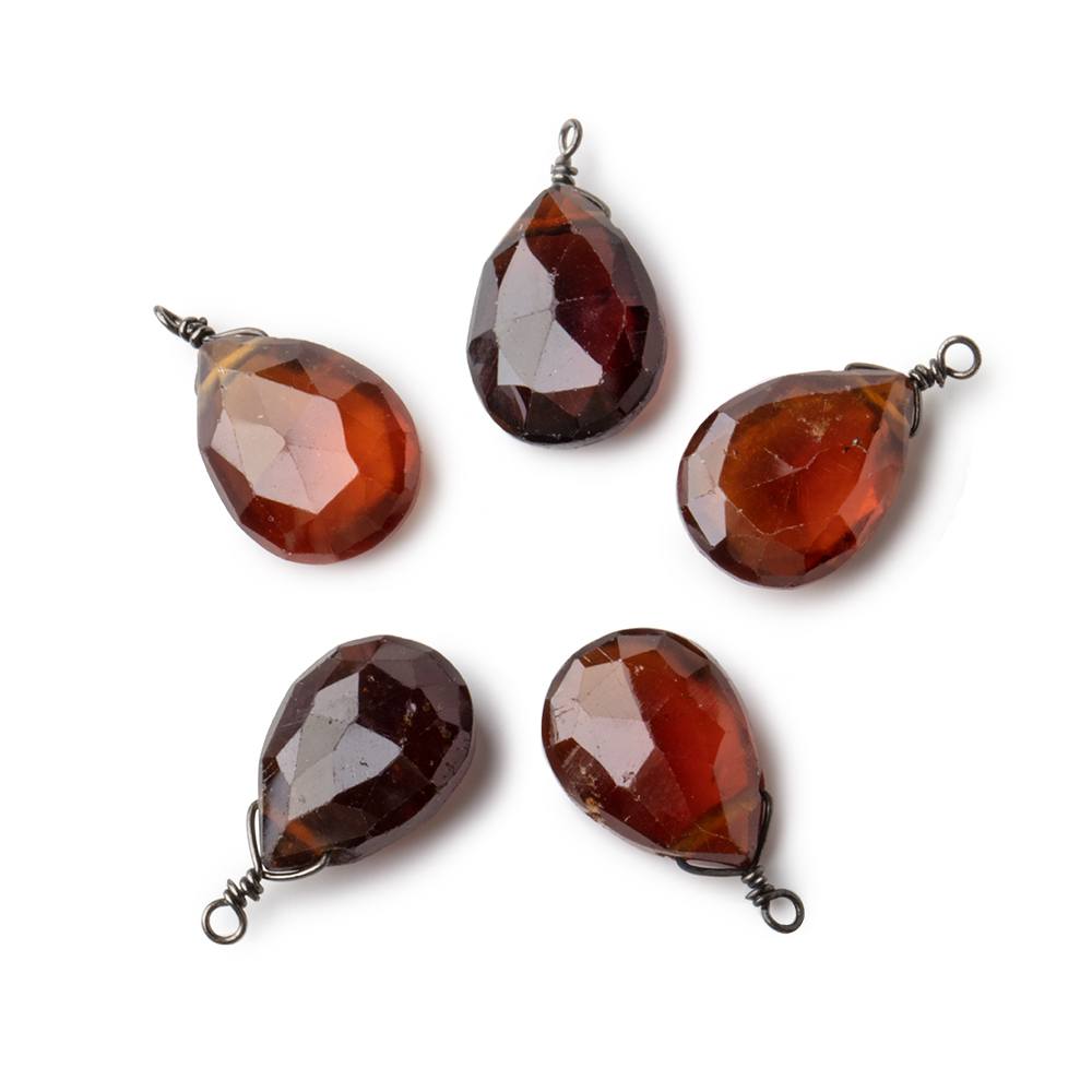 12x9mm Black Gold Wire Wrapped Hessonite Garnet Faceted Pear 1 Focal Pendant - Beadsofcambay.com