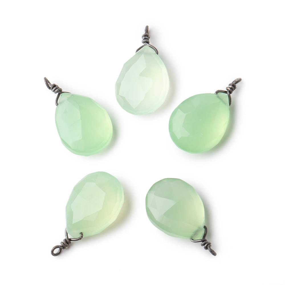 12x9mm Black Gold Wire Wrapped Lime Chalcedony Faceted Pear 1 Focal Pendant - Beadsofcambay.com