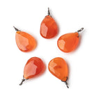 12x9mm Black Gold Wire Wrapped Orange Chalcedony Faceted Pear 1 Focal Pendant - Beadsofcambay.com