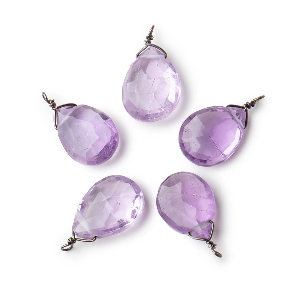 12x9mm Black Gold Wire Wrapped Pink Amethyst Faceted Pear 1 Focal Pendant - Beadsofcambay.com