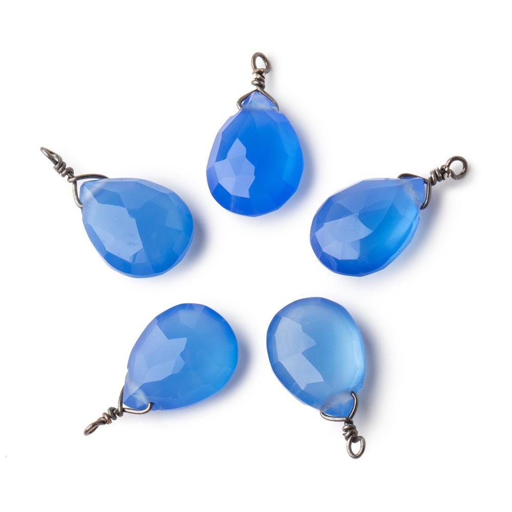 12x9mm Black Gold Wire Wrapped Santorini Chalcedony Faceted Pear 1 Focal Pendant - Beadsofcambay.com