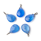 12x9mm Black Gold Wire Wrapped Santorini Chalcedony Faceted Pear 1 Focal Pendant - Beadsofcambay.com