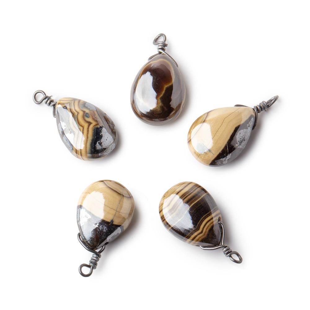 12x9mm Black Gold Wire Wrapped Schalenblende Plain Pear 1 Focal Pendant - Beadsofcambay.com