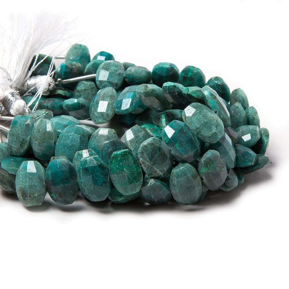 12x9mm Chrysocolla side drilled Faceted Cushion Beads 6 inch 17 pieces - Beadsofcambay.com