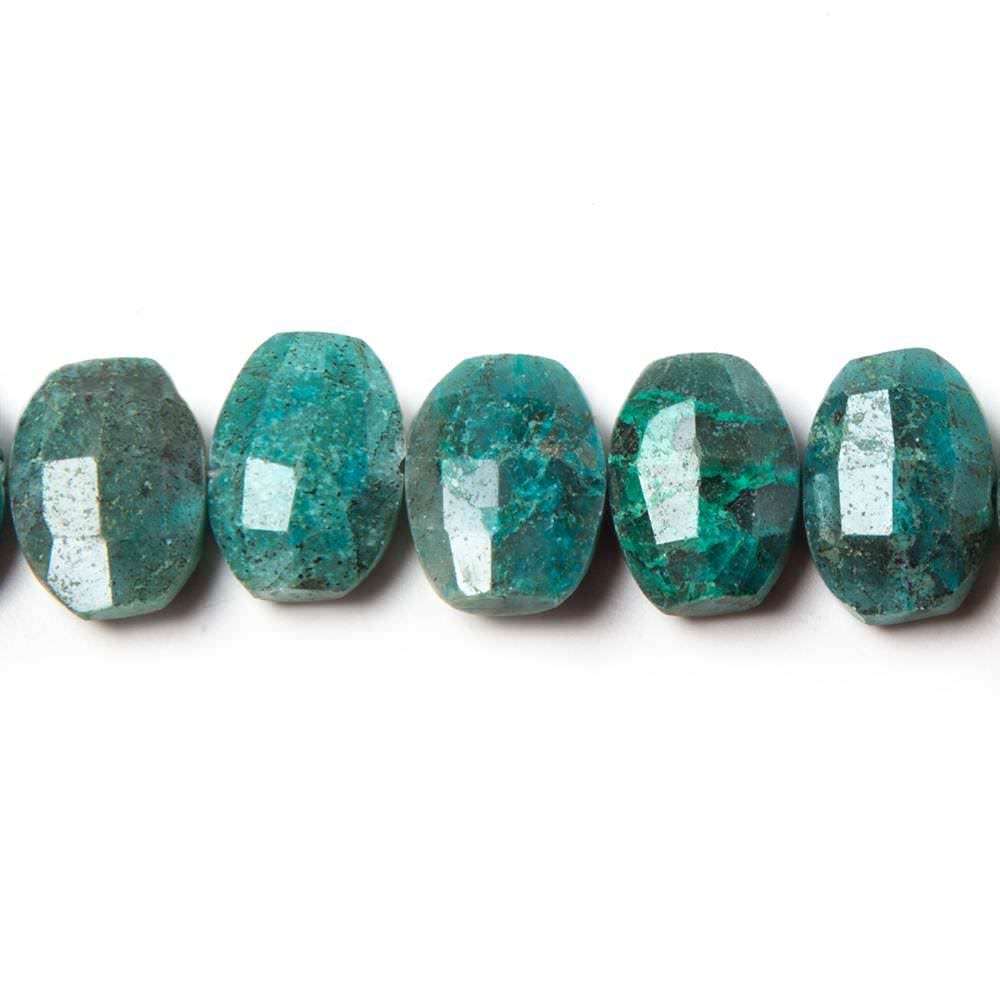 12x9mm Chrysocolla side drilled Faceted Cushion Beads 6 inch 17 pieces - Beadsofcambay.com