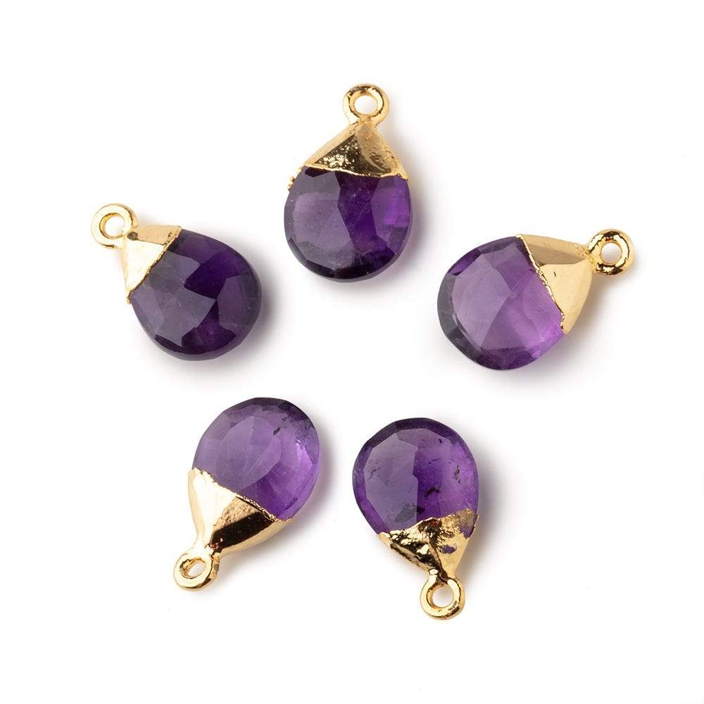 12x9mm Gold Leafed Amethyst faceted pear 1 focal bead - Beadsofcambay.com