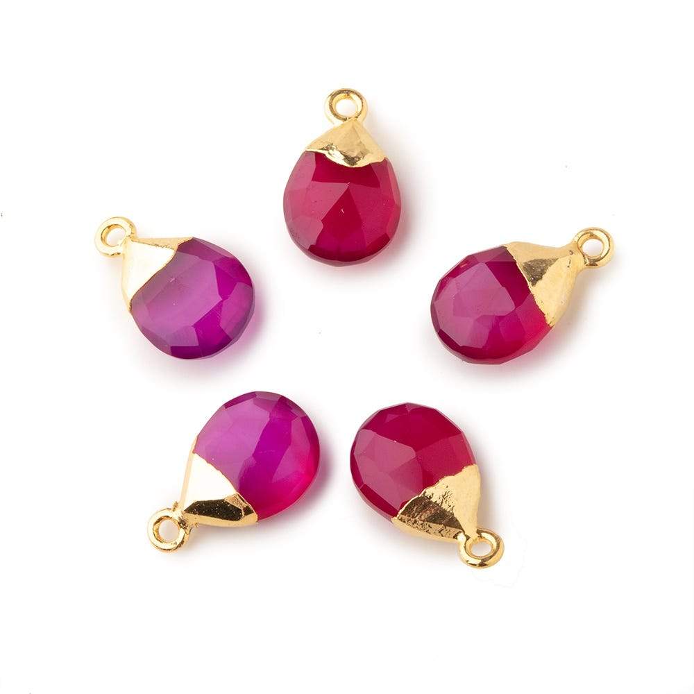 12x9mm Gold Leafed Berry Pink Chalcedony faceted pear 1 focal bead - Beadsofcambay.com
