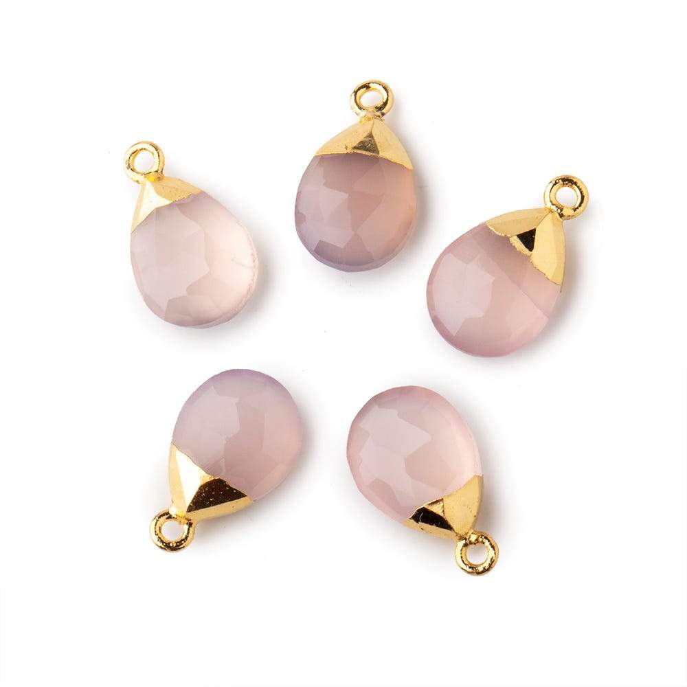 12x9mm Gold Leafed Blush Pink Chalcedony faceted pear 1 focal bead - Beadsofcambay.com