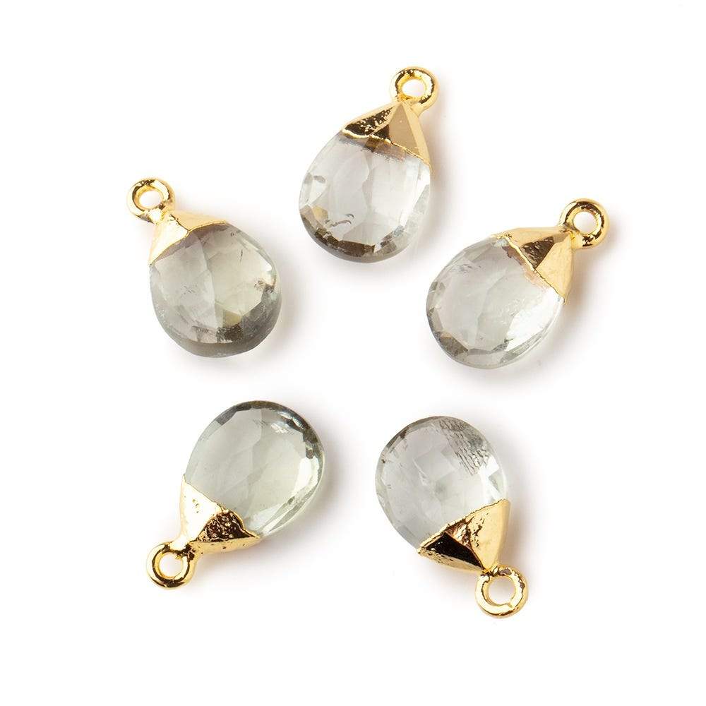 12x9mm Gold Leafed Green Amethyst faceted pear 1 focal bead - Beadsofcambay.com
