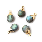 12x9mm Gold Leafed Labradorite faceted pear 1 focal bead - Beadsofcambay.com