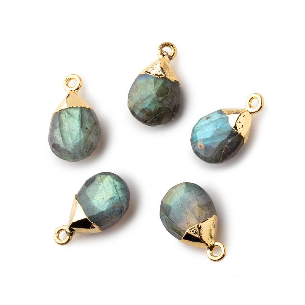 12x9mm Gold Leafed Labradorite faceted pear 1 focal bead - Beadsofcambay.com