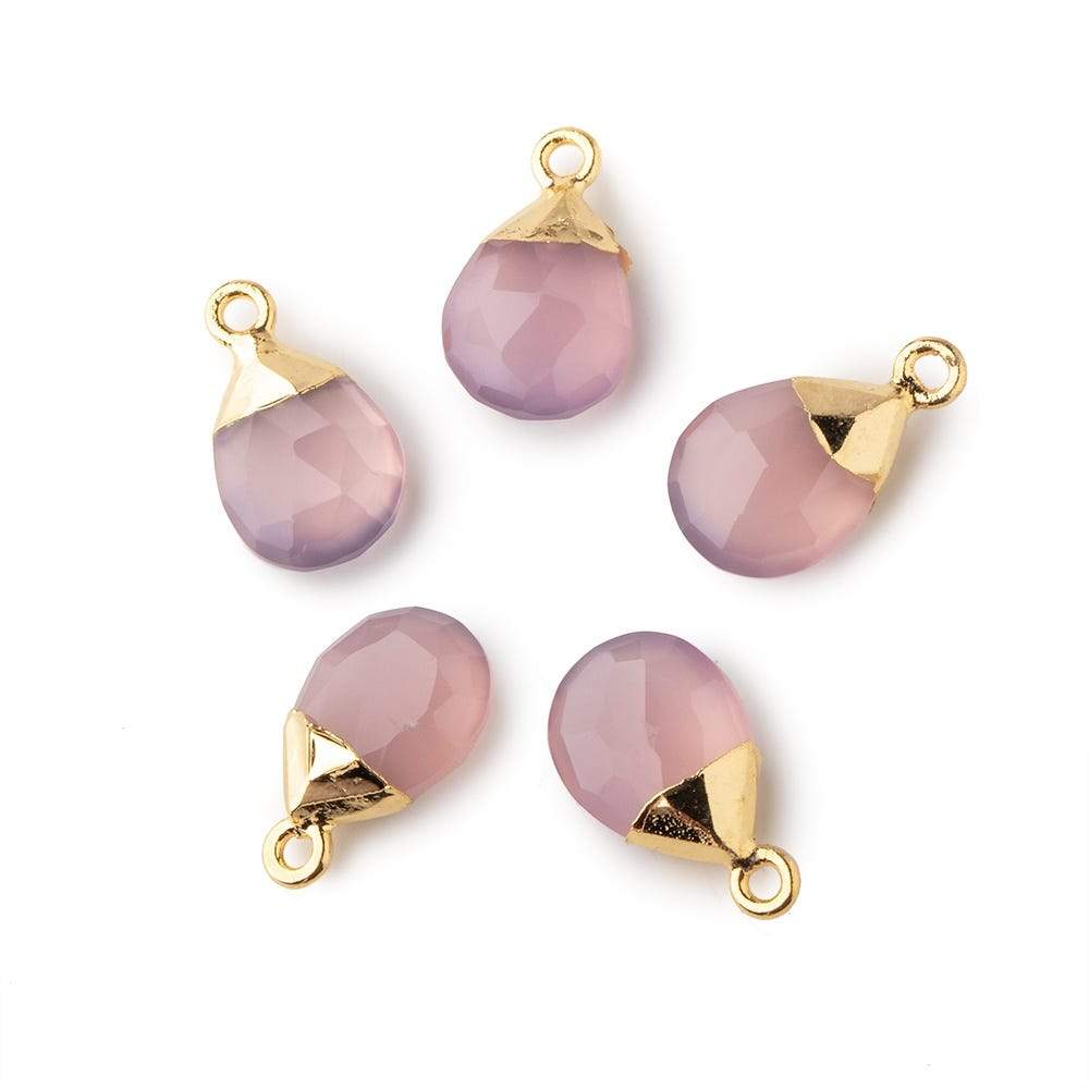 12x9mm Gold Leafed Lilac Pink Chalcedony faceted pear 1 focal bead - Beadsofcambay.com