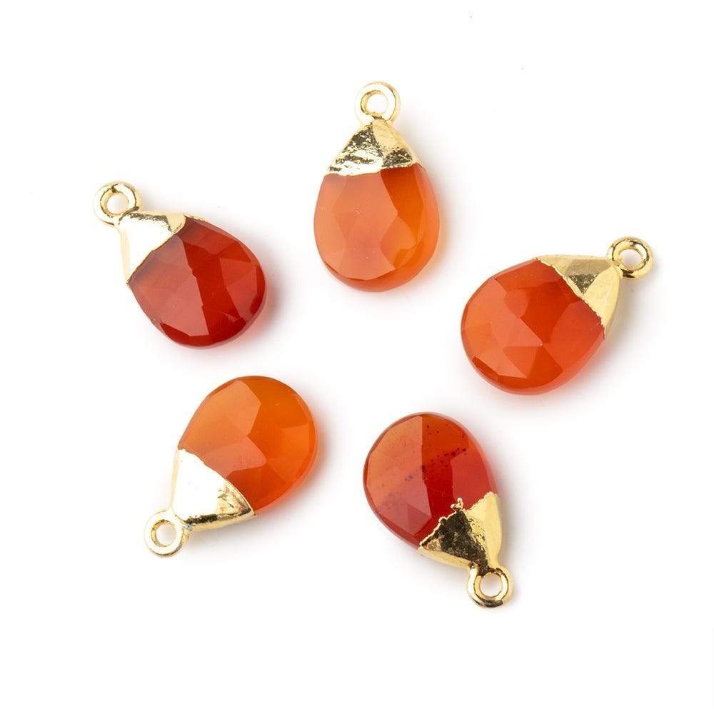 12x9mm Gold Leafed Orange Chalcedony faceted pear 1 focal bead - Beadsofcambay.com