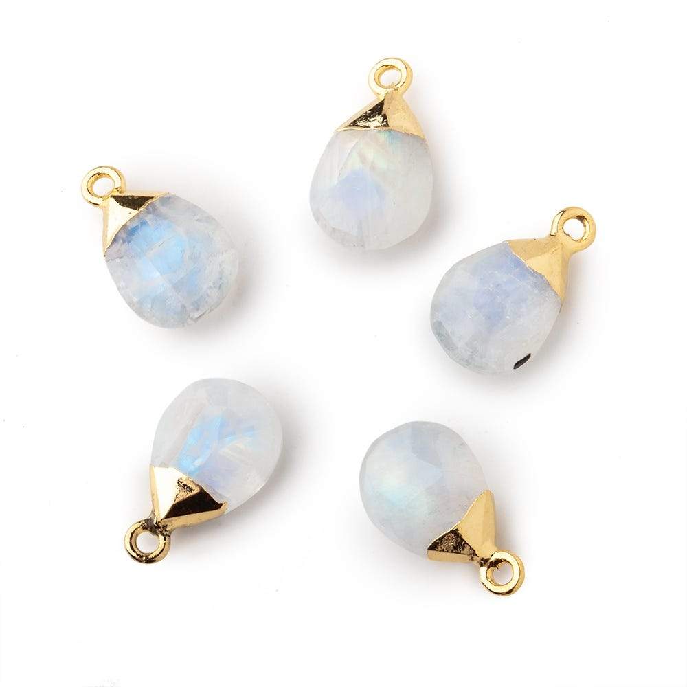 12x9mm Gold Leafed Rainbow Moonstone faceted pear 1 focal bead - Beadsofcambay.com