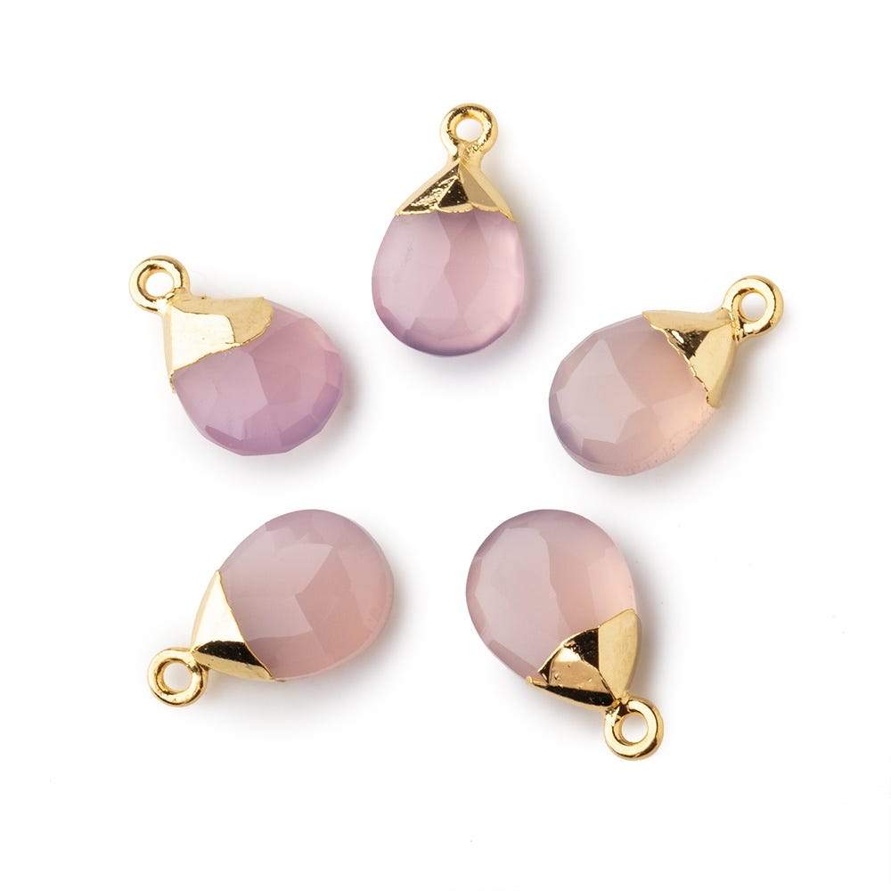 12x9mm Gold Leafed Rose Pink Chalcedony faceted pear 1 focal bead - Beadsofcambay.com