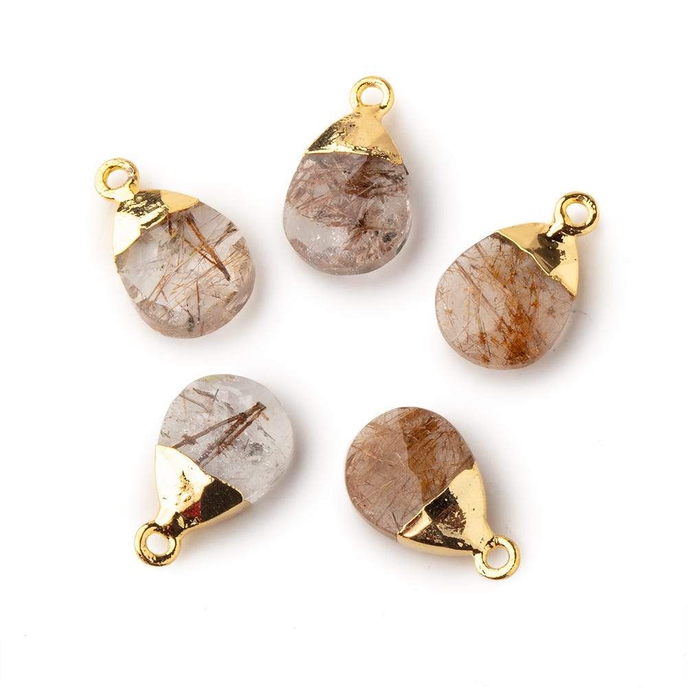 12x9mm Gold Leafed Rutilated Quartz faceted pear 1 focal bead - Beadsofcambay.com