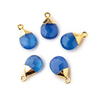 12x9mm Gold Leafed Santorini Blue Chalcedony faceted pear 1 focal bead - Beadsofcambay.com