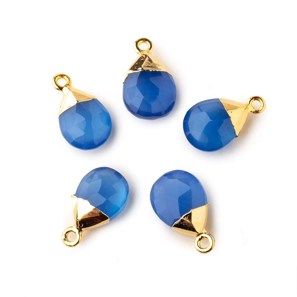 12x9mm Gold Leafed Santorini Blue Chalcedony faceted pear 1 focal bead - Beadsofcambay.com