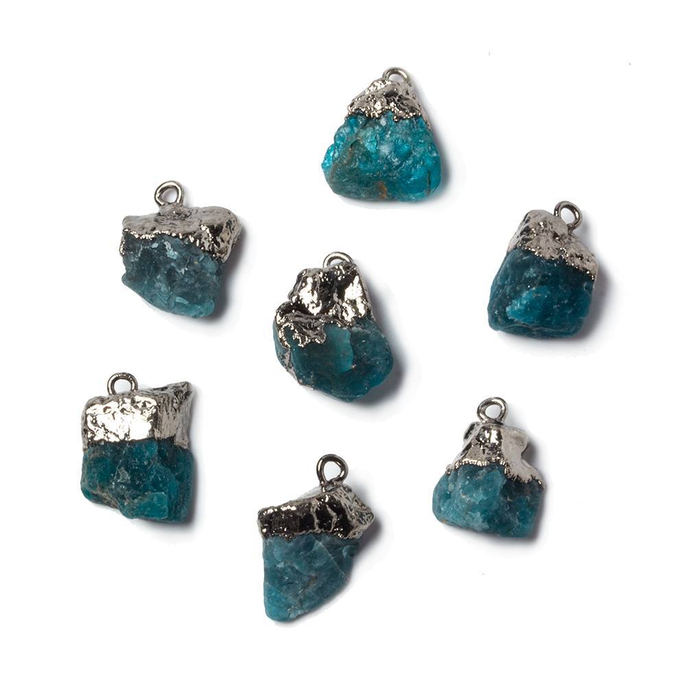 12x9mm Gunmetal Leafed Neon Blue Apatite Natural Crystal Pendant 1 piece - Beadsofcambay.com