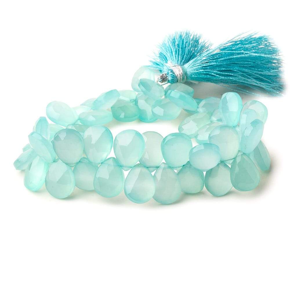 12x9mm Seafoam Blue Chalcedony faceted pears 8 inch 45 beads - Beadsofcambay.com