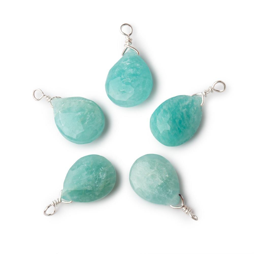 12x9mm Silver Wire Wrapped Amazonite Faceted Pear 1 Focal Pendant - Beadsofcambay.com
