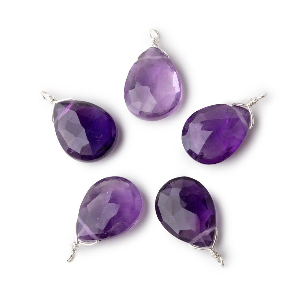 12x9mm Silver Wire Wrapped Amethyst Faceted Pear 1 Focal Pendant - Beadsofcambay.com