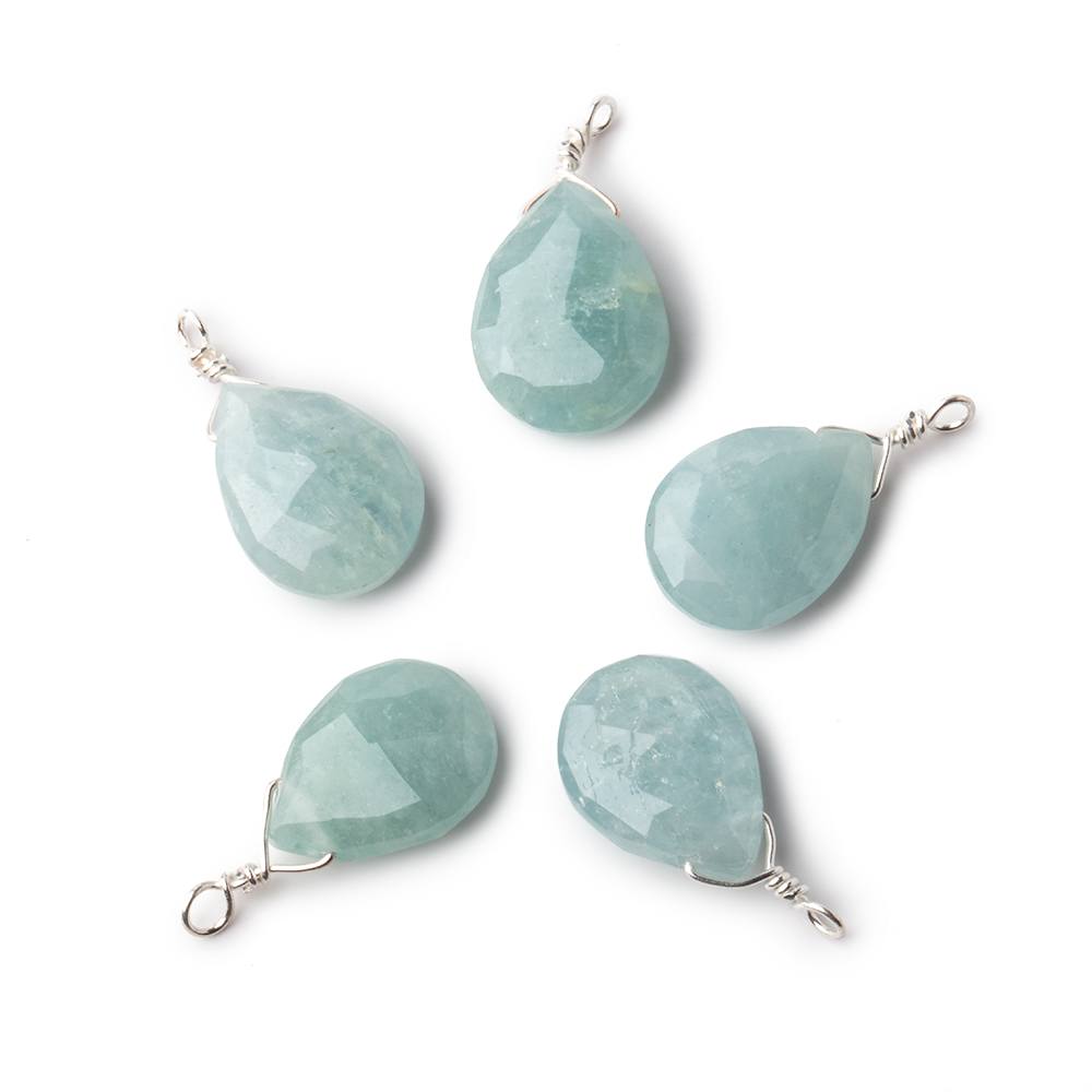 12x9mm Silver Wire Wrapped Aquamarine Faceted Pear 1 Focal Pendant - Beadsofcambay.com