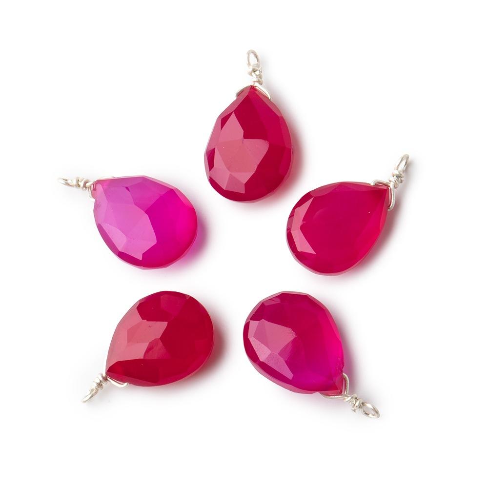 12x9mm Silver Wire Wrapped Berry Pink Chalcedony Faceted Pear 1 Focal Pendant - Beadsofcambay.com