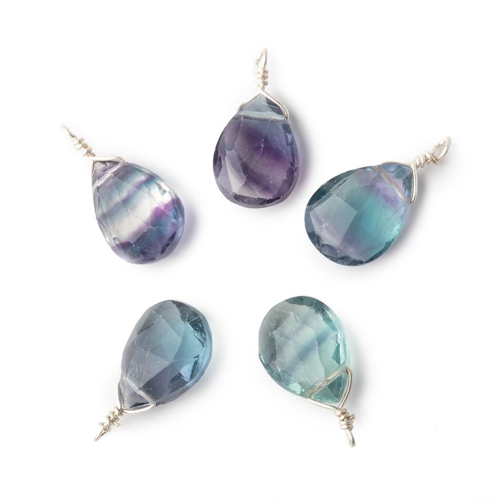 12x9mm Silver Wire Wrapped Fluorite Faceted Pear 1 Focal Pendant - Beadsofcambay.com