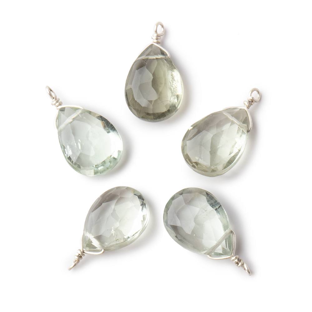 12x9mm Silver Wire Wrapped Green Amethyst Faceted Pear 1 Focal Pendant - Beadsofcambay.com