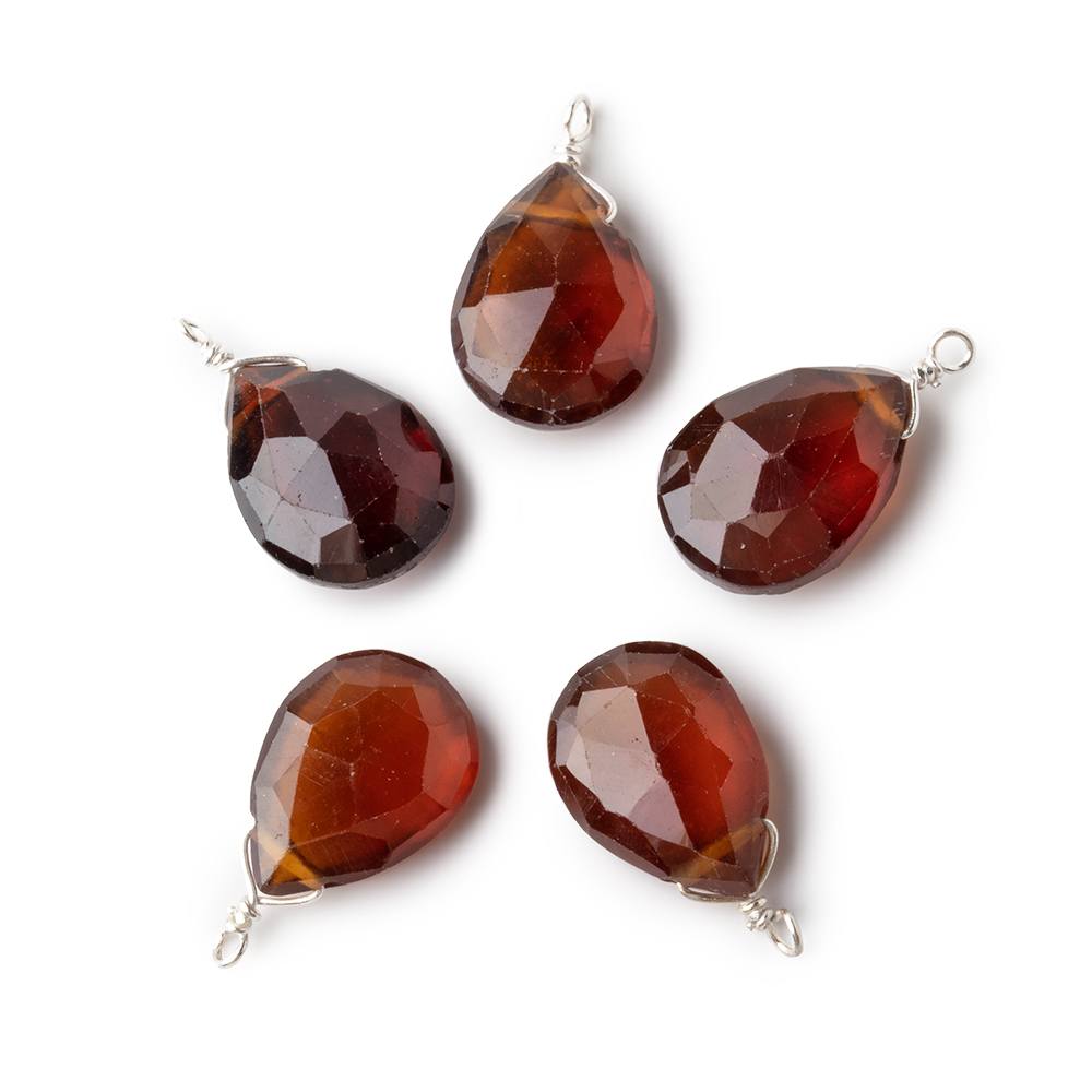 12x9mm Silver Wire Wrapped Hessonite Garnet Faceted Pear 1 Focal Pendant - Beadsofcambay.com