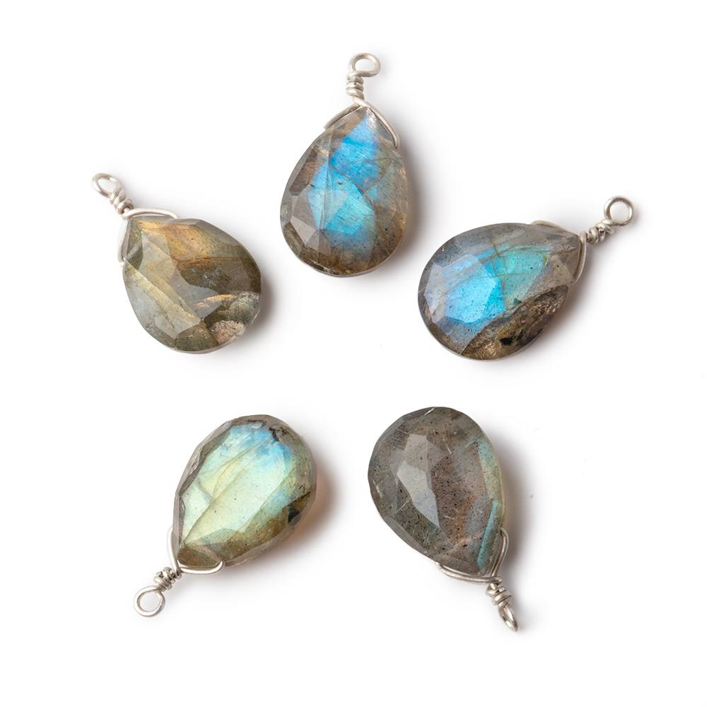 12x9mm Silver Wire Wrapped Labradorite Faceted Pear 1 Focal Pendant - Beadsofcambay.com