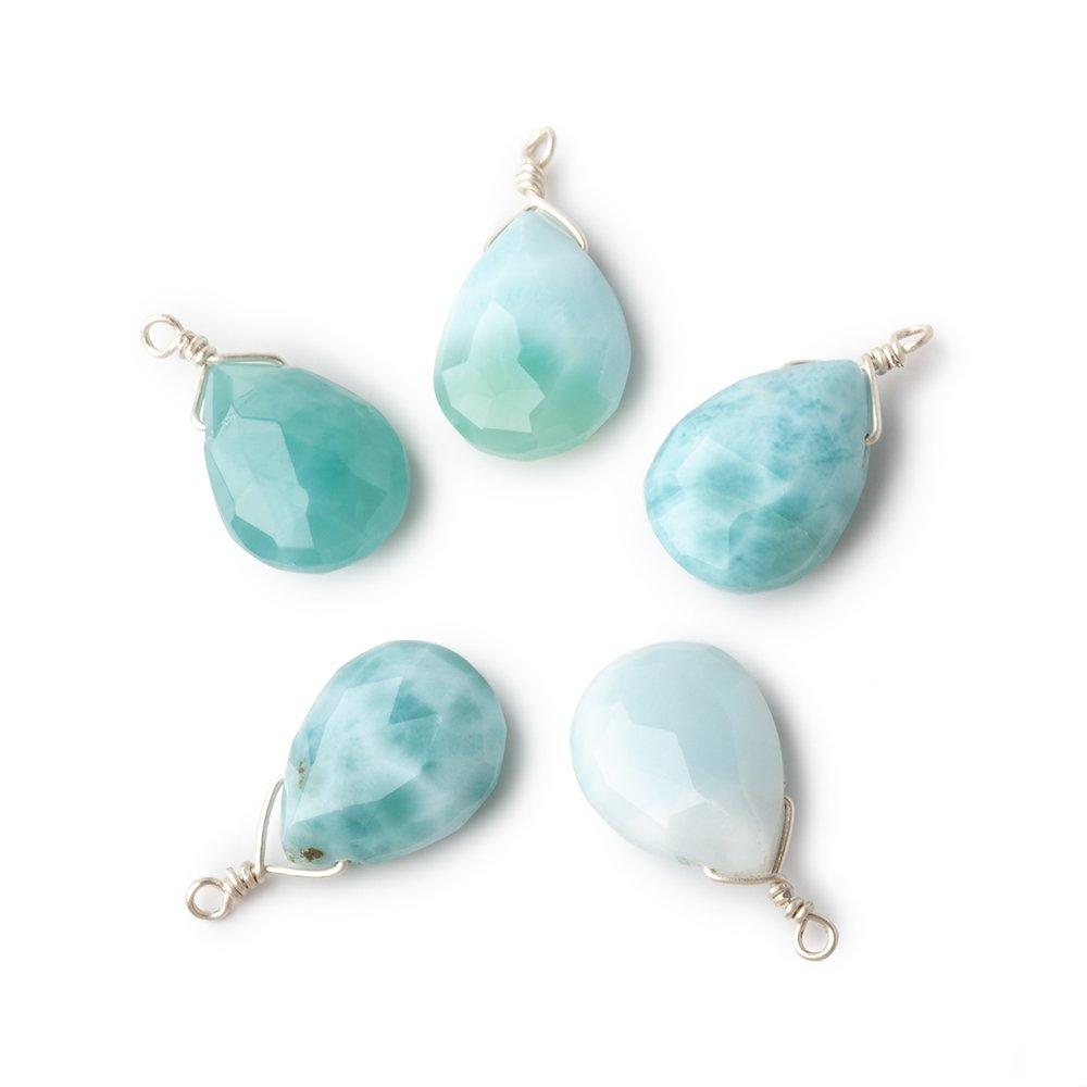 12x9mm Silver Wire Wrapped Larimar Faceted Pear 1 Focal Pendant - Beadsofcambay.com