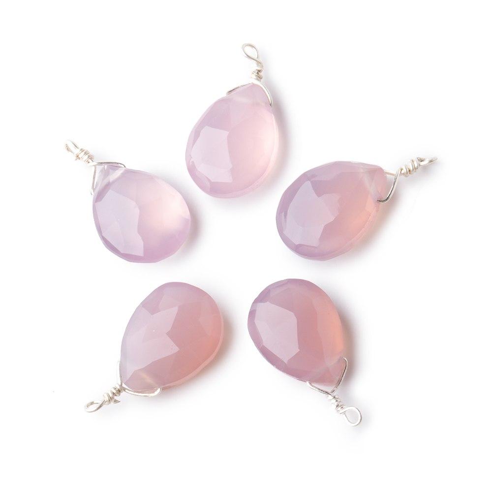 12x9mm Silver Wire Wrapped Lilac Pink Chalcedony Faceted Pear 1 Focal Pendant - Beadsofcambay.com
