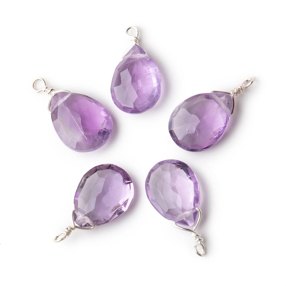 12x9mm Silver Wire Wrapped Pink Amethyst Faceted Pear 1 Focal Pendant - Beadsofcambay.com