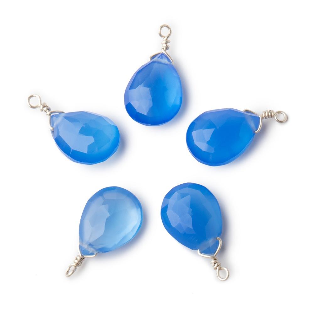 12x9mm Silver Wire Wrapped Santorini Chalcedony Faceted Pear 1 Focal Pendant - Beadsofcambay.com