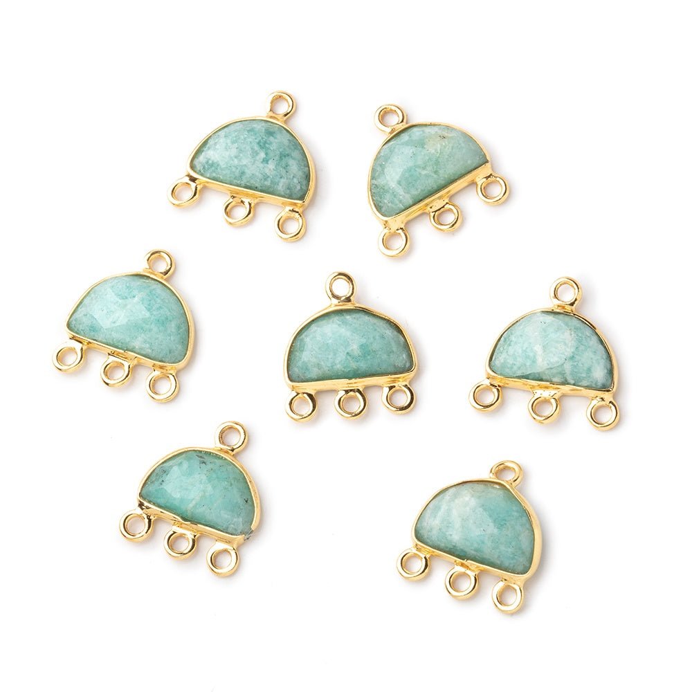 12x9mm Vermeil Amazonite Half Moon East West 3 ring Connector - Beadsofcambay.com