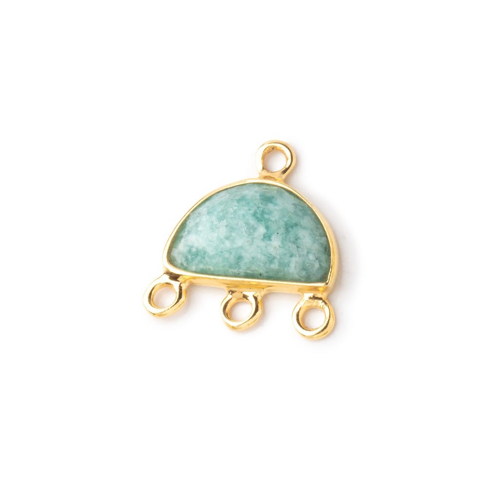 12x9mm Vermeil Amazonite Half Moon East West 3 ring Connector - Beadsofcambay.com