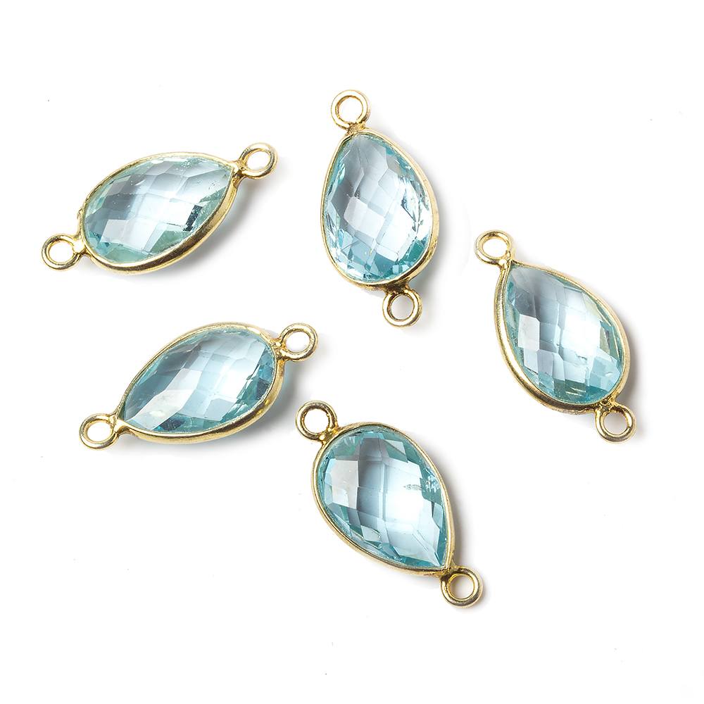 12x9mm Vermeil Bezel Sky Blue Topaz faceted pear Petite Connector 1 piece - Beadsofcambay.com