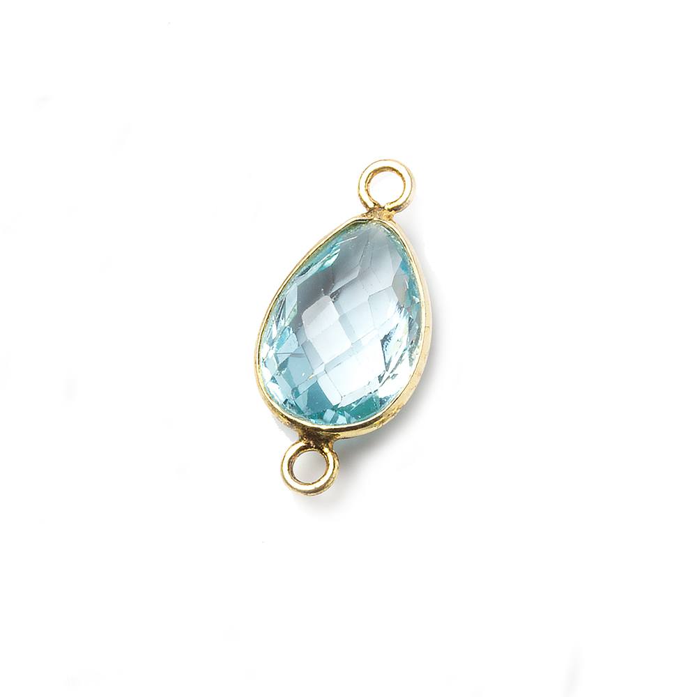 12x9mm Vermeil Bezel Sky Blue Topaz faceted pear Petite Connector 1 piece - Beadsofcambay.com