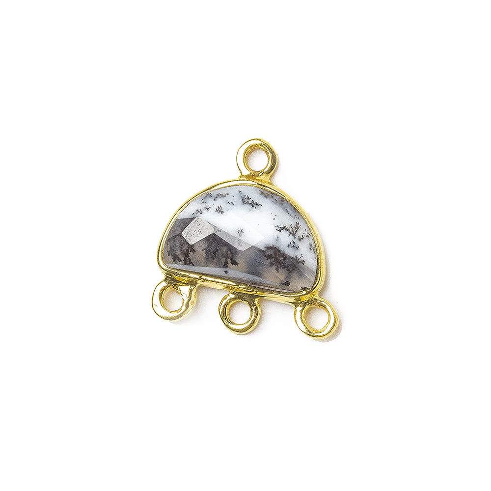 12x9mm Vermeil Dendritic Opal Half Moon East West 3 ring Connector - Beadsofcambay.com