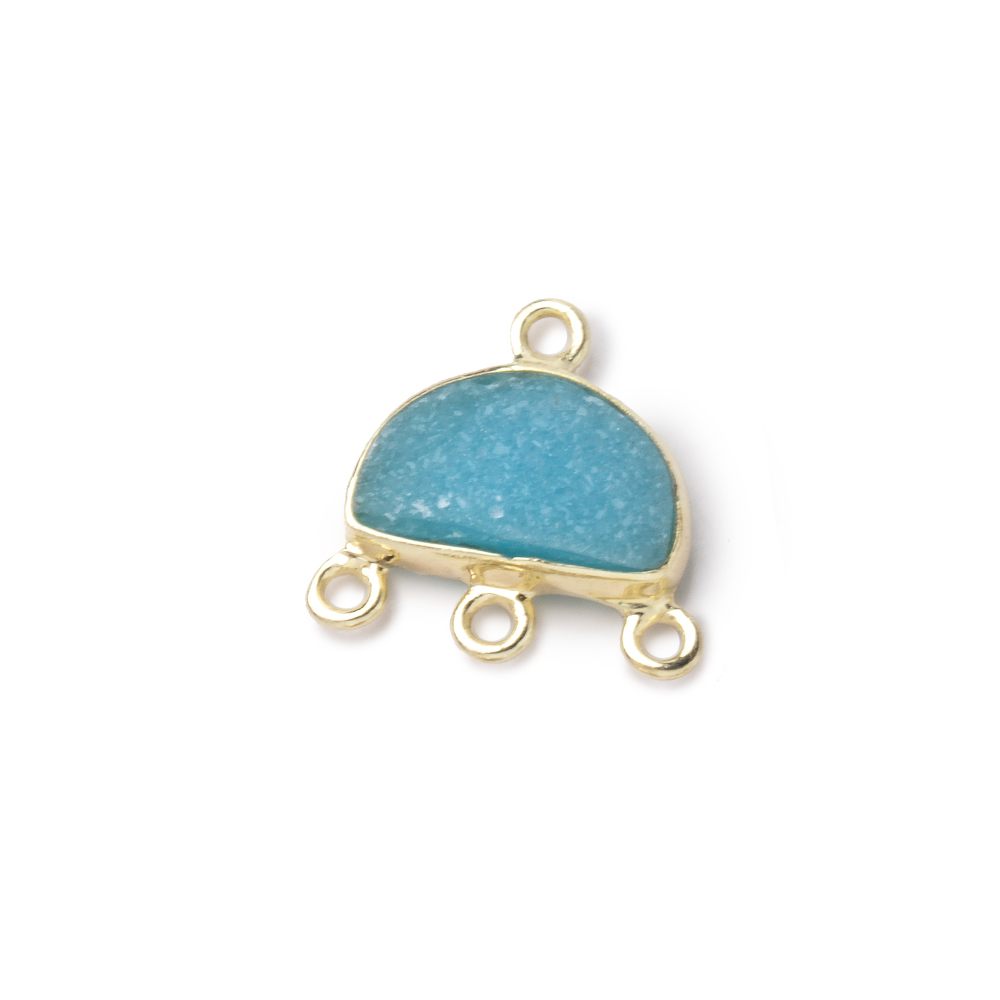12x9mm Vermeil Santorini Blue Drusy Half Moon East West 3 ring Connector - Beadsofcambay.com