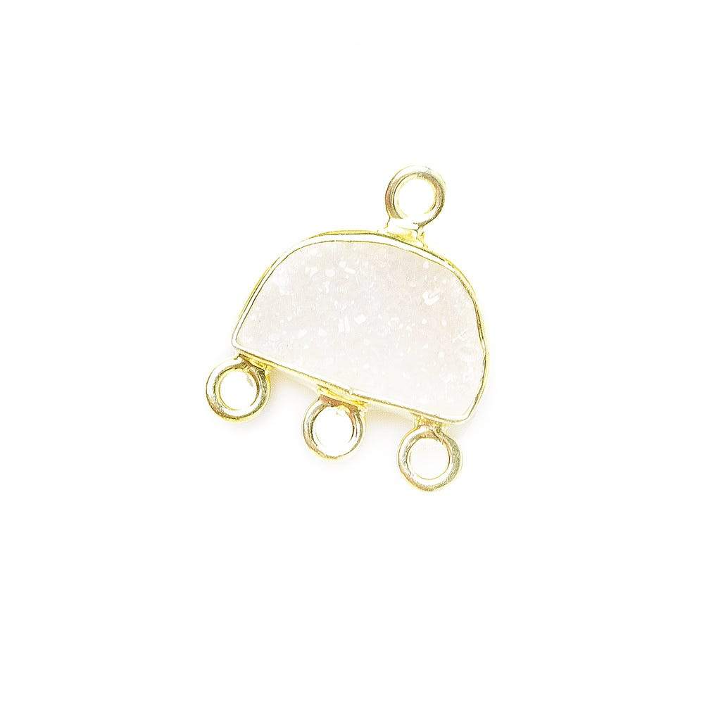 12x9mm Vermeil White Drusy Half Moon East West 3 ring Connector - Beadsofcambay.com