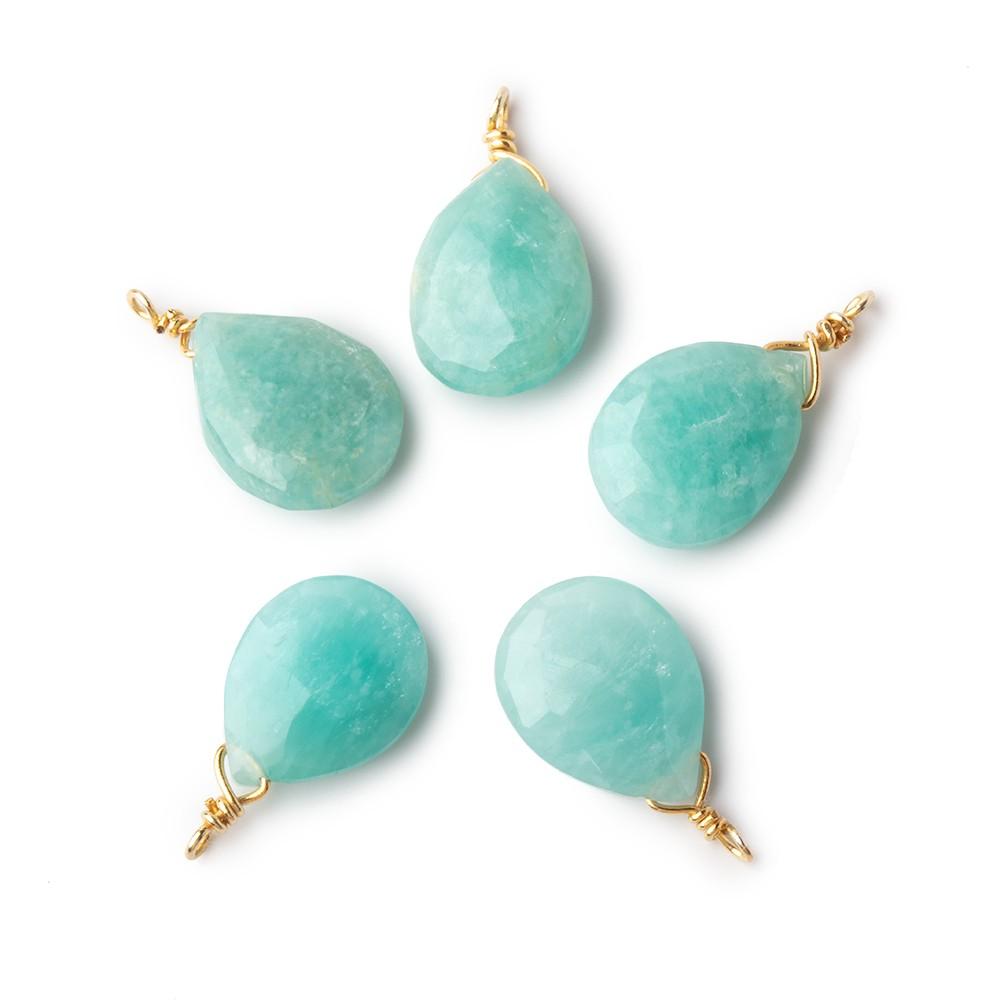 12x9mm Vermeil Wire Wrapped Amazonite Faceted Pear 1 Focal Pendant - Beadsofcambay.com