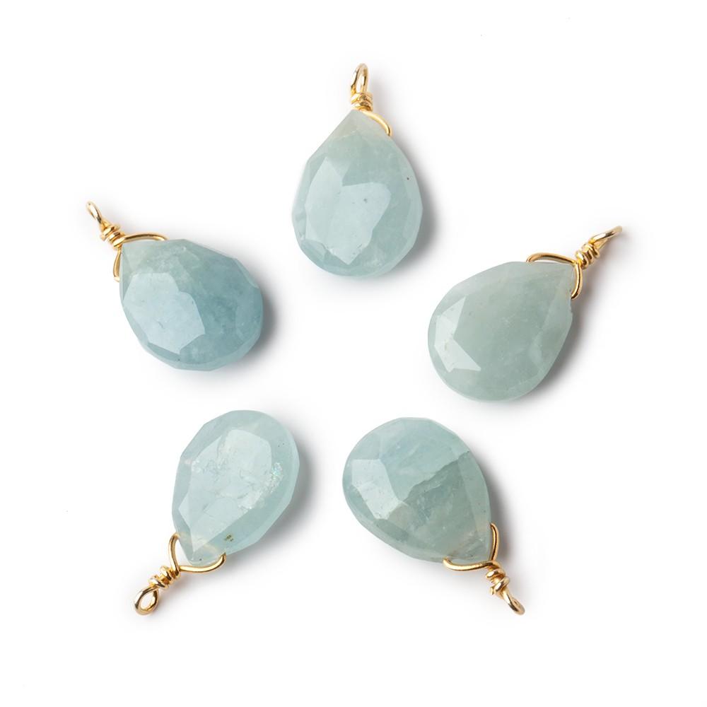 12x9mm Vermeil Wire Wrapped Aquamarine Faceted Pear 1 Focal Pendant - Beadsofcambay.com