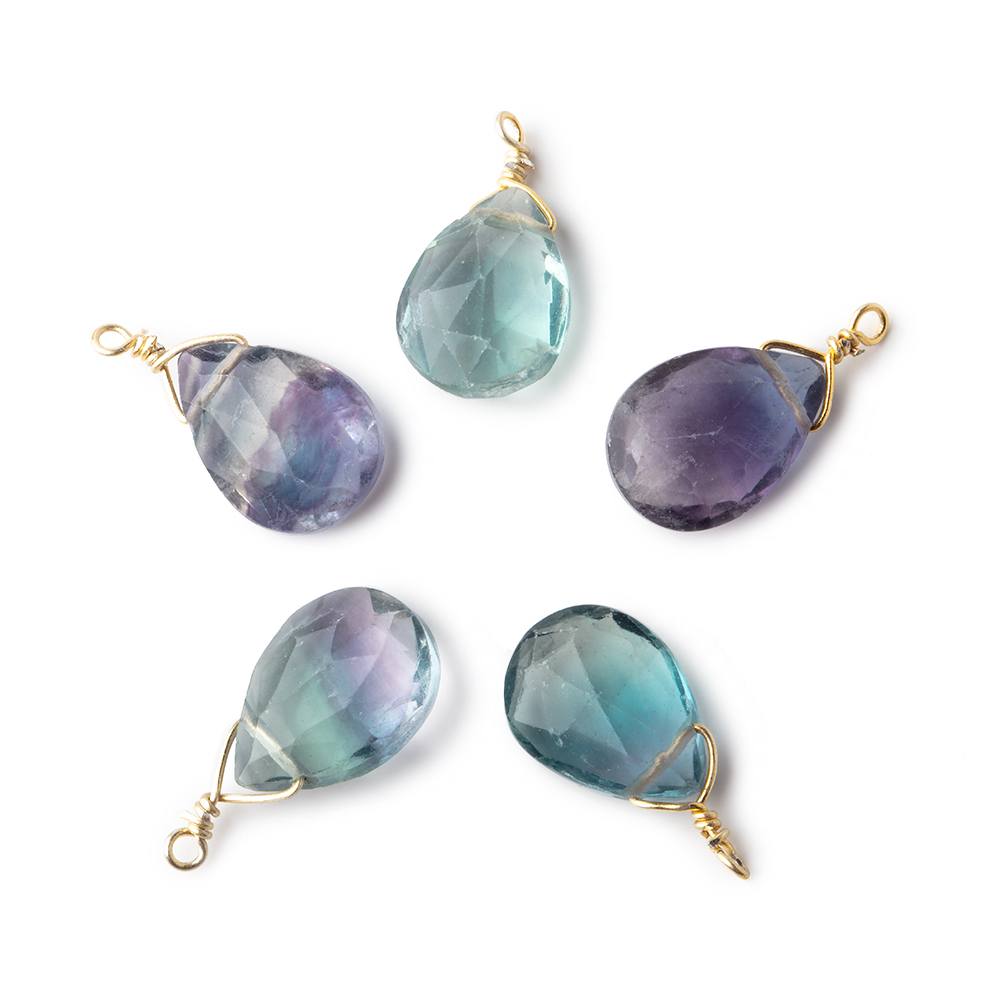 12x9mm Vermeil Wire Wrapped Fluorite Faceted Pear 1 Focal Pendant - Beadsofcambay.com