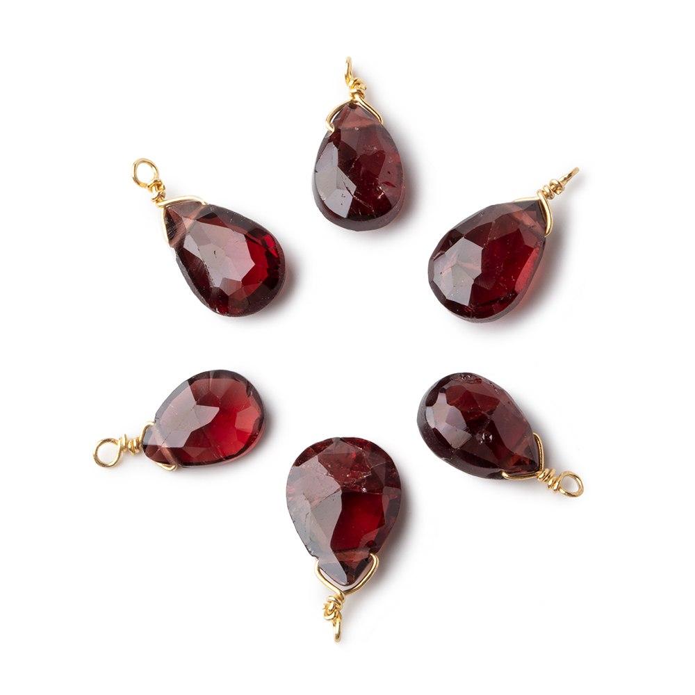 12x9mm Vermeil Wire Wrapped Garnet Faceted Pear 1 Focal Pendant - Beadsofcambay.com