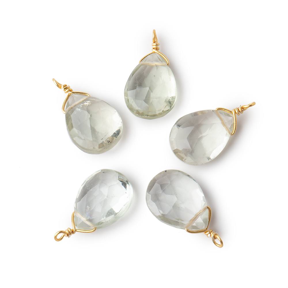 12x9mm Vermeil Wire Wrapped Green Amethyst Faceted Pear 1 Focal Pendant - Beadsofcambay.com